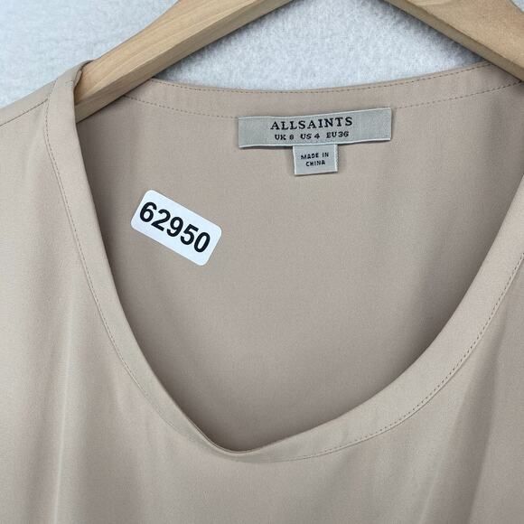 ALLSAINTS Tank Top Womens 4 Heny Tie Front Sleeveless Tunic Crewneck Beige Pink - Picture 16 of 16